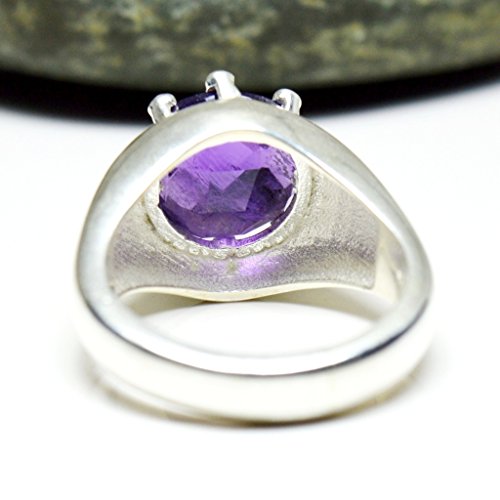 Argent 925 ronde améthyste bague homme violette pierre fine