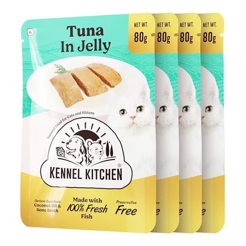 Image of Kennel Kitchen Grain Free Wet Cat Food for Adults and Kittens, Tuna in Jelly, Gravy Pet Food for Cats No Artificial Flavors, Colors or Preservatives 4 Pouches (4 x 80 GMS)