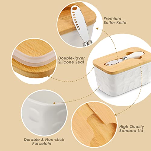 image for Olebes Porcelain Butter Dish Container, Ceramic Butter Dish with Lid a