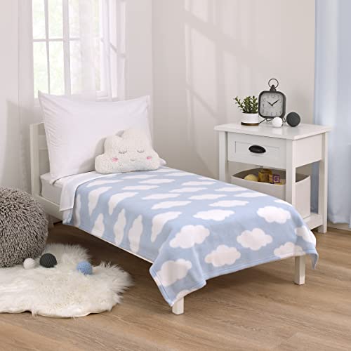 Image of NoJo Everything Kids Light Blue and White Cloud Super Soft Toddler Blanket