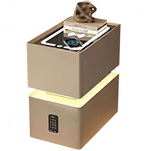 HJYBFA Mesita de Noche Inteligente con Carga inalámbrica, Luces LED Arrow Cerradura con contraseña para Espacios pequeños, Dormitorio o Sala de Estar (marrón Claro, Grande)