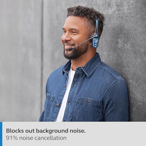 Image of BlueParrott B250-XTS Mono Bluetooth Wireless Headphones 91% Noise Canceling Over Head Trucker Headset with Mic, Lightweight Design with Adjustable Headband, 20 hrs. Talk Time, Blue