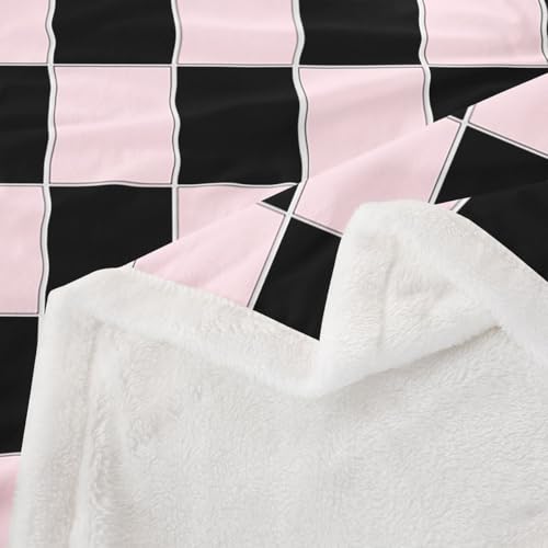 Image of Erosebridal Plaid Fleece Blanket 40 inchx50 inch Pink Black Checkerboard Sherpa Blanket Geometric Checkered Fuzzy Plush Throw for Kids Boys Girls,Aesthetic Grids Decor for Bed Couch