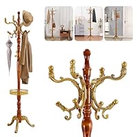 YQNUCO Solid Wood Coat Rack – Freestanding Coat Racks Stand with Hooks & Stable Base, Adjustable Height Modern Wooden Hall Tree for Entryway, Bedroom, Office, Home
