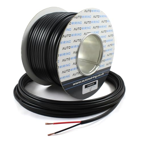 Automotive FLAT Twin 2 Core Cable 12v 24v Thin Wall Wire (21 AMP Rated 1.5mm²) 10/30/50/100 Metre (10 Metre Coil)