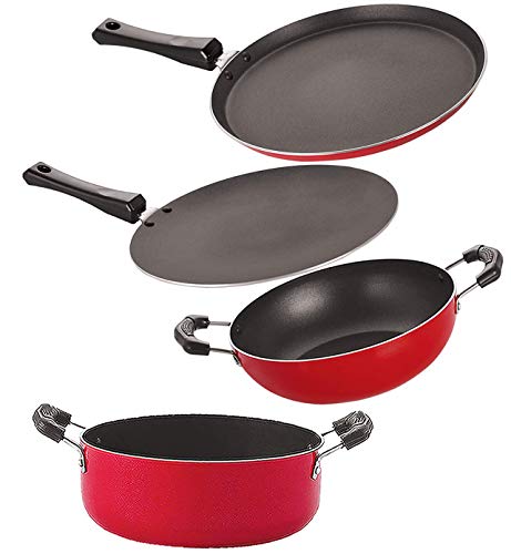 Image of Nirlon Non Stick Aluminium Cookware Essential Gift Set of 4 Pieces with Bakelite Handle(FT13 CT12 KD12 CS24)