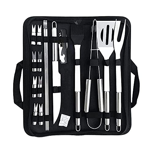 losolese Grillbesteck Set,18-teilig Grillwerkzeug-Set,Edelstahl Grillzubehör mit Handtasche,für Camping,Garten,Terrasse BBQ (Korkenzieher,Grillzange,Grillwender,Grillspieße,Fleischgabel,Backpinsel Cover