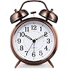 Loud alarm clock for heavy sleepers adults metal 4 inches twin bell battery operated alarm clocks for bedrooms decoration silent non ticking red brown  urban country home decor