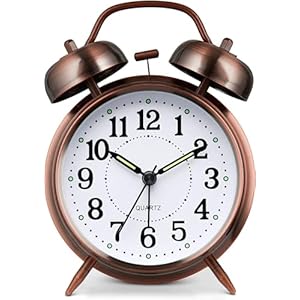 Loud Alarm Clock for Heavy Sleepers Adults Metal 4 Inches Twin Bell Battery Operated Alarm Clocks for Bedrooms Decoration Silent Non Ticking Red Brown