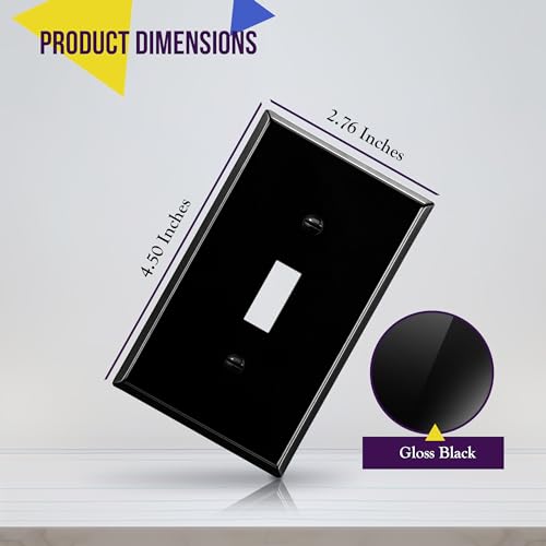 Image of ENERLITES Toggle Light Switch Metal Cover Plate, Wall Plate, Corrosion Resistant, Standard Size 1-Gang 4.50 inch x 2.76 inch, Powder Coated Stamped Steel, 7711-BG, Black Gloss | Fits standard toggle switches; Rust-proof stamped steel; Smooth gloss finish; Standard 1-gang; 7711-BG