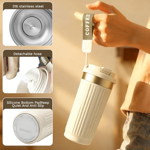 Image of Vacuum Insulated Stainless Steel Travel Coffee Mug,Leak Proof Cup with Lid | 304 stainless steel mug with vacuum insulation, leak proof lid, silicone grip and car cup holder friendly design