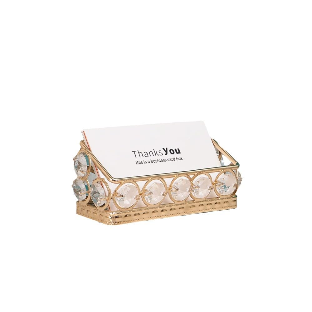 Soporte dorado para tarjetas de visita con detalles de cristal, elegante organizador de escritorio para oficina, recepción y decoración del hogar