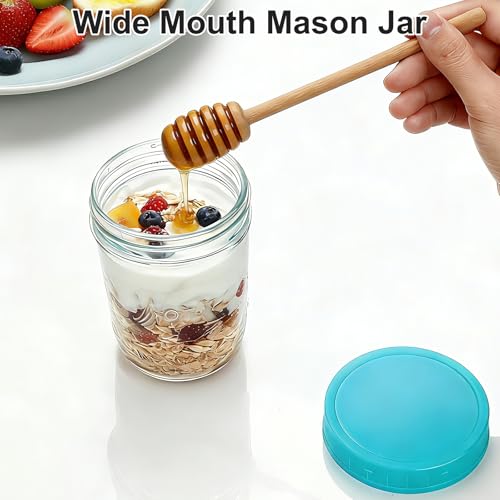 Image of Mason Jars, 16 oz Overnight Oats Containers with Lids, Glass Jars with Lid | 4 Pack Mason Jars with Lids, Leakproof Overnight Oats Jars, Glass Food Storage Containers for Meal Prep, Yogurt, Chia Pudding