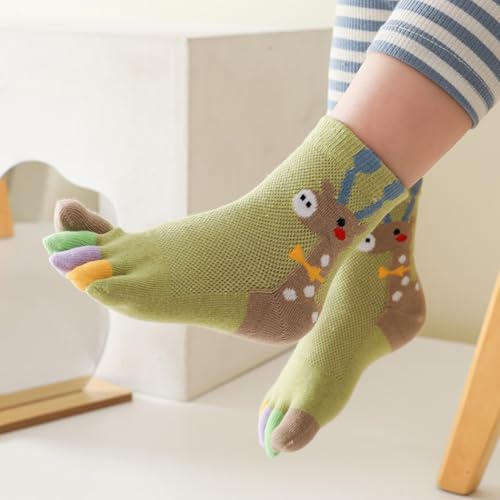 5 Pairs Kids Toe Socks Cute Animal Giraffe Cotton Socks Five Finger Ankle Socks for Boys Girls 3-12 Years 6