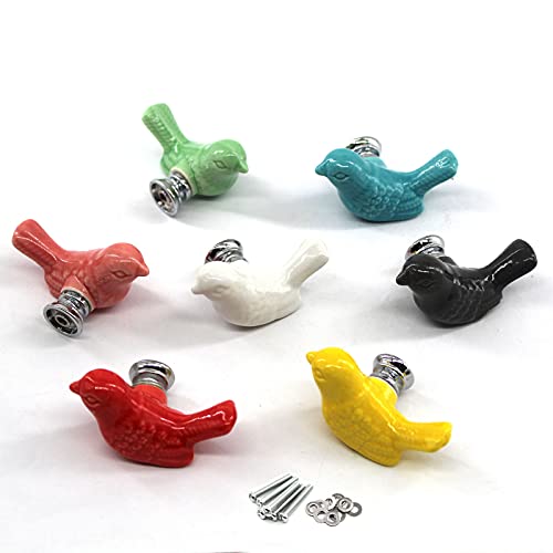 Zerniple Mix Color Ceramic Handle Pull Door knobs Cabinet Handles for Children's Room (7 Pieces), Mix Color(7 Pieces)