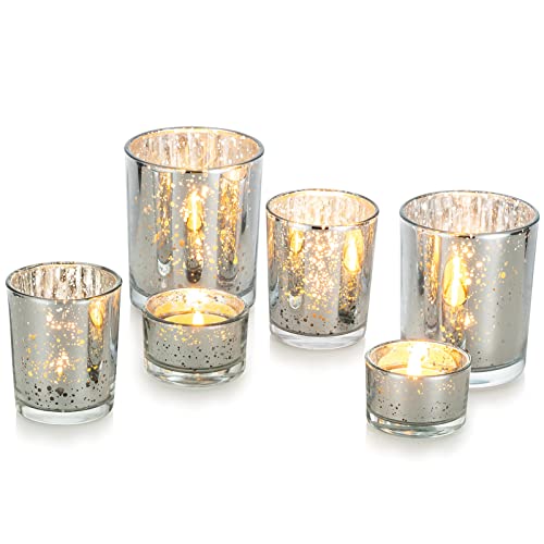 Nuptio Tea Light Candle Holder Set Of 6 Glass Tealight Holders Floating Candle Holders Votive Speckled Mercury Candle Stand For Birthday Wedding Centerpiece Dinning Room Decorations Christmas #TOP18