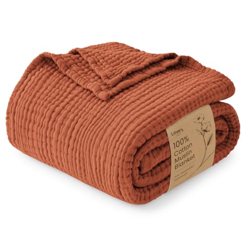 Image of Love's cabin 100% Cotton Muslin Blanket, 6 Layer Lightweight Breathable Gauze Twin Size Blanket 60 x 80 Inches, Soft Summer Blanket for Bed or Couch, Orange