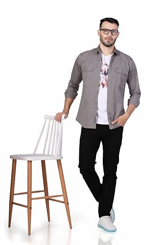 Image of Men's Cotton Twill Utility Shirt | Full Sleeve Button-Down Casual Shirt | Dual Chest Pockets | Comfortable Regular Fit | Everyday Wear