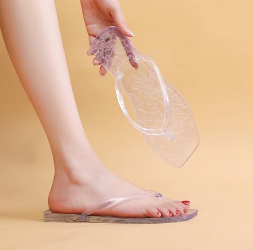 Jelly Sandals for Womens Flip Flops Thong Flat Jellies Shoes Clear Square Slides Size 10 Summer Beach Slipper Durable Quick Drying Soft3
