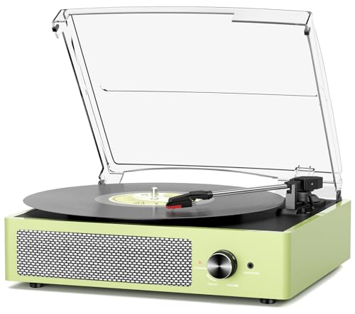 Image of Vinyl Record Player with 2 Stereo Speakers Belt-Driven Vintage Turntables 3 Speed 3 Size Wireless Bluetooth Playback AUX-in RCA Out Headphone LP Vinyl Players Auto Stop Light Green