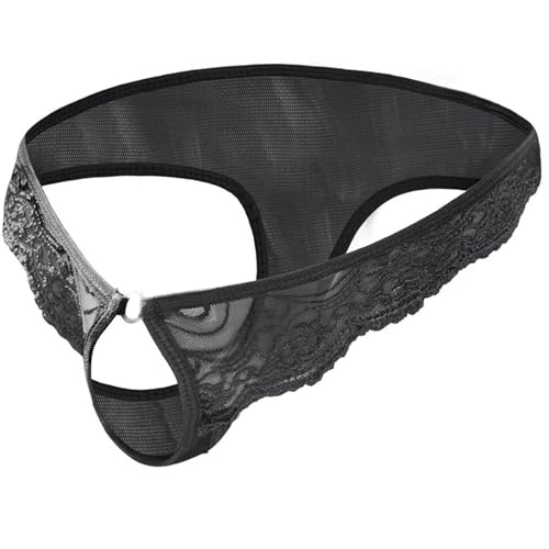 Mens Sexy Open Front Hole Underwear Lace Briefs T-Back Thongs Sissy Panties Crossdresser Lingeries Femboy Clothes