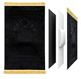 Nurayn Islamischer Gebetsteppich mit extra Dicker 8-cm-Kniepolsterung knieschonend für ältere Menschen und Senioren rutschfestes 4-Schichten-Design ideal als islamisches Geschenk. (Schwarz)