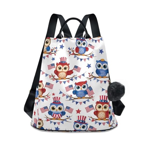 Sac à dos hiboux dessin animé américain voyage poignée cuir pompon