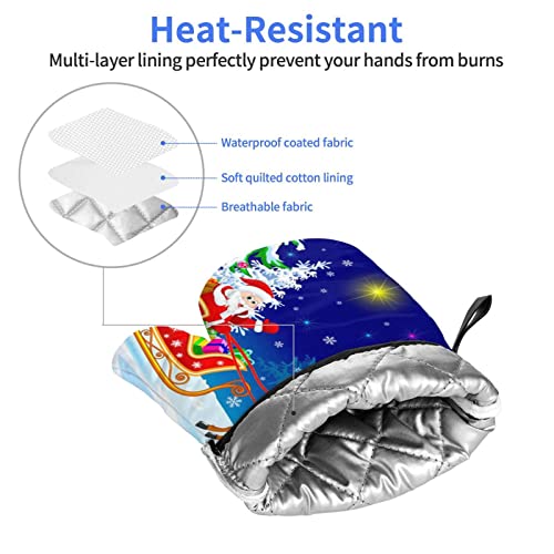 Santa Claus Printed Oven Mitts Pair Waterproof Heat Resistant Oven Gloves For Home Kitchen Microwave Bbq #TOP4