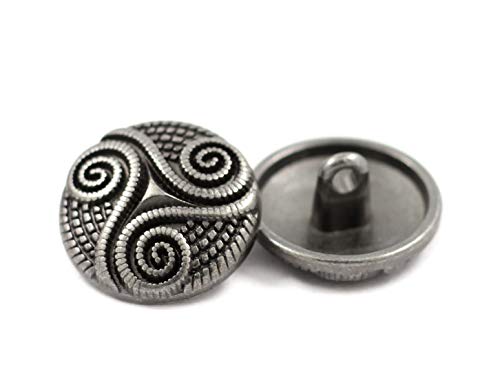Image of Bezelry 12 Pieces Roped Celtic Triple Spiral Metal Shank Blazer Button. (Gray Silver, 18mm)