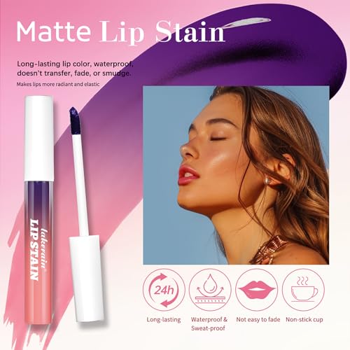 BANGFENG 3Pcs Peel-Off Lip Tint Set - Tattoo Lip Stain Kit in 3 Vibrant Colors, Long-Lasting Matte Finish, Moisturizing Peel-Off Lip Mask, Waterproof & Smudge-Proof, 24H Color Hold (3PCS, 3)