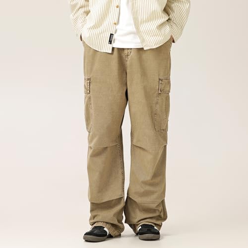 Unisex Baggy Cargo Pants–100% Cotton Wide Leg Work&Hiking Trousers, Vintage High-Waisted Straight Fit2