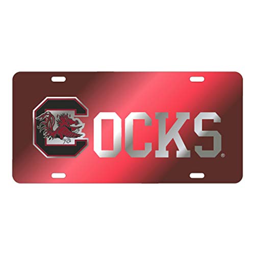 SOUTH CAROLINA GAMECOCKS Laser Cut Inlaid Mirrored Red Cocks Plate w/Logo