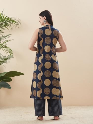 Image of MOKOSH Women's Cotton Hand Work Kurta with Palazzo Co-ords Set | Kurta Set |Round Neck Sleeveless | Indian Kurta Outfit With Palazzo Pants | 2 Piece Outfit
