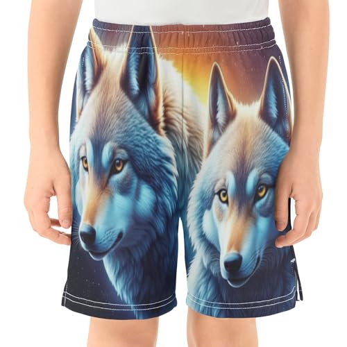 Couple Wolf Pull-On Boys Summer Shorts Elastic Waist Kids Boys Thick Summer Clothes with Pockets XS2