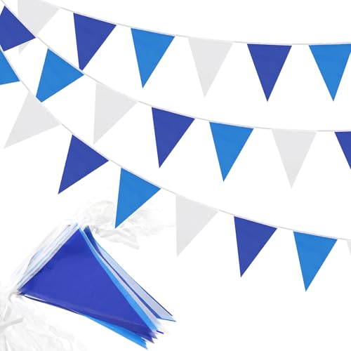 80pcs Blue and White Bunting 40m Waterproof Fabric Bunting for Outdoor Garden Party Decorations