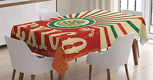Ambesonne Mexican Tablecloth, Retro Pop Art Style Mexico Calligraphy Of Tribal Classic Ethnic And Folkloric On Grunge Effect Image, Dining Room Kitchen Rectangular Table Cover, 52" X 70", Coral Cream #TOP9