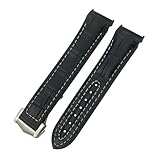 PNESHGTT Cinturino in pelle e gomma da 19, 20, 21 22 mm, compatibile con gli orologi Omega della serie Seamaster 300 m, cinturino sportivo in nylon silicone(Black white leather,21MM_WITHOUT BUCKLE)