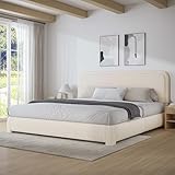 King Size Boucle Bed Frame, Soft Upholstered Platform Bed with Headboard, Anti-Collision Soft Rounded Corners, Low Profile Bed Frame, No Box Spring Required, Easy Assembly, Beige
