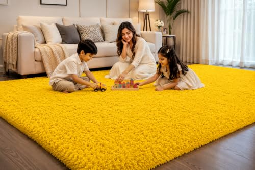 Image of Shaggy Carpet 6x9 Ft for Living Room & Bedroom (Yellow)