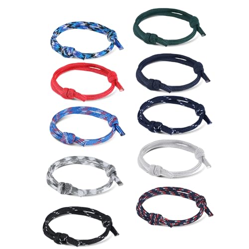 Quilax 10 Stück Armbander Junge, Guter Armband, Freund Freundschaftsarmbänder, Paracord Armband, Verstellbare Surfer ArmbandHerren, Geschenk für Herren Mädchen Junge, Abschlussgeschenk