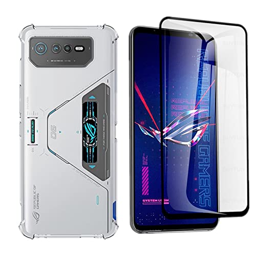 XMTON Funda Pare ASUS ROG Phone 6 Pro,Suave TPU Silicona Claro Funda Carcasa Case + Cobertura Completa Vidrio Templado de la Película del Protector de Pantalla para ASUS ROG Phone 6 Pro-Transparente
