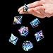 AUSTOR 7-Die DND Dice Set Handmade Sharp Edge Polyhedral Dice for Dungeons and Dragons D&D RPG MTG Table Games（Electroplating Black&Blue,Gold）
