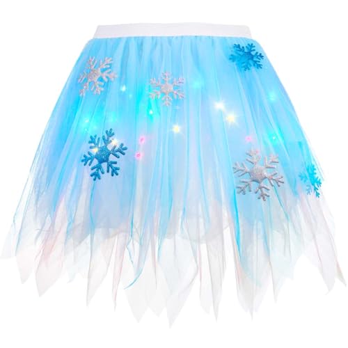 DRESBE Christmas Light Up Tutus Light Blue Snowflake LED Tutu Skirt Xmas Party Costume for Women