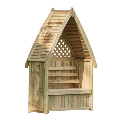 Wooden Garden Arbour Seat with Storage Box & Trellis Back Pressure Treated Outdoor Bench Arbour Apex Roof Heavy Duty Timber Love Seat for Patio Lawn & Decking