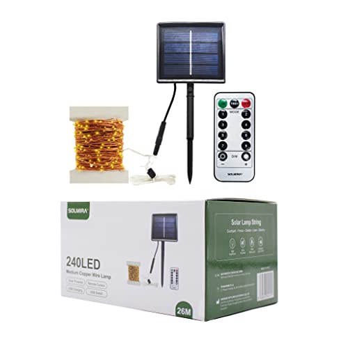 Luces Solares LED de Exterior, Cadena de Cobre de 240 LEDs, 26M, 8 Modos, Certificado CE y RoHS