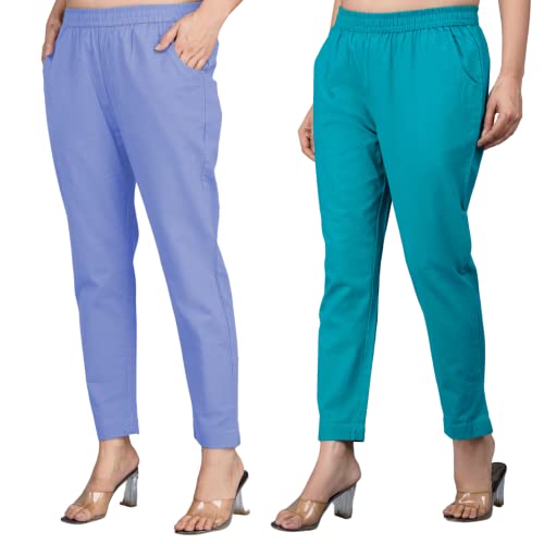 Image of Regular Fit Fully Elastic Waist Ankle Length Premium Cotton Casual Trouser Pant (Combo Pack of 2)