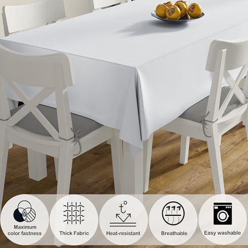 Image of HOME COLORS.IN Cotton Plain 10 Seater Table Cover - Machine Washable - Durable - Dining Table Cloth - 60 x 108 Inch - White