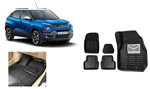 Empica Compatible with Anti Slip Car 3D Floor Mats Washable Automotive Floor Foot Mats for Tata Punch – (Black, Set of 5)
