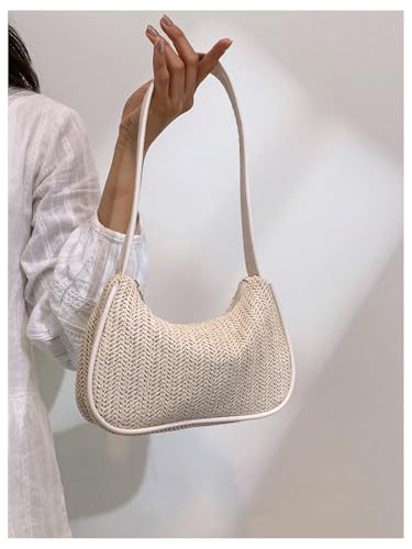 Women's Elegant Weave Small Underarm Bag Zipper Top Handle Square Shoulder Handbags3