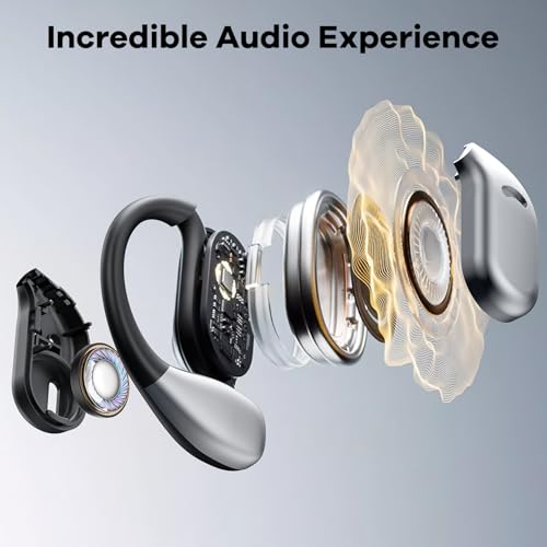 Image of Open Ear Headphones Wireless Bluetooth 5.49, 60hrs Play 8D Sound Earphone Sport Earbuds with LED Display Over-Ear Buds with Earhooks Built-in Mic Headset for Sport Running Workout Driving (Black)